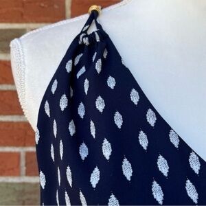 Ivanka Trump V-neck Embellished Tie Waist Sleeveless Blue White Maxi Dress 👗